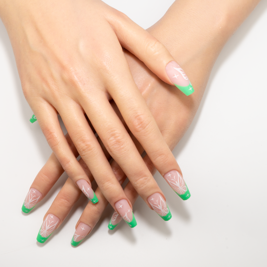 Neon Green Butterfly French Coffin Press-On Nails