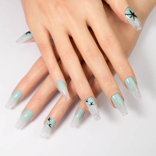 Ice Crackle Ink Wash Coffin Press-On Nails