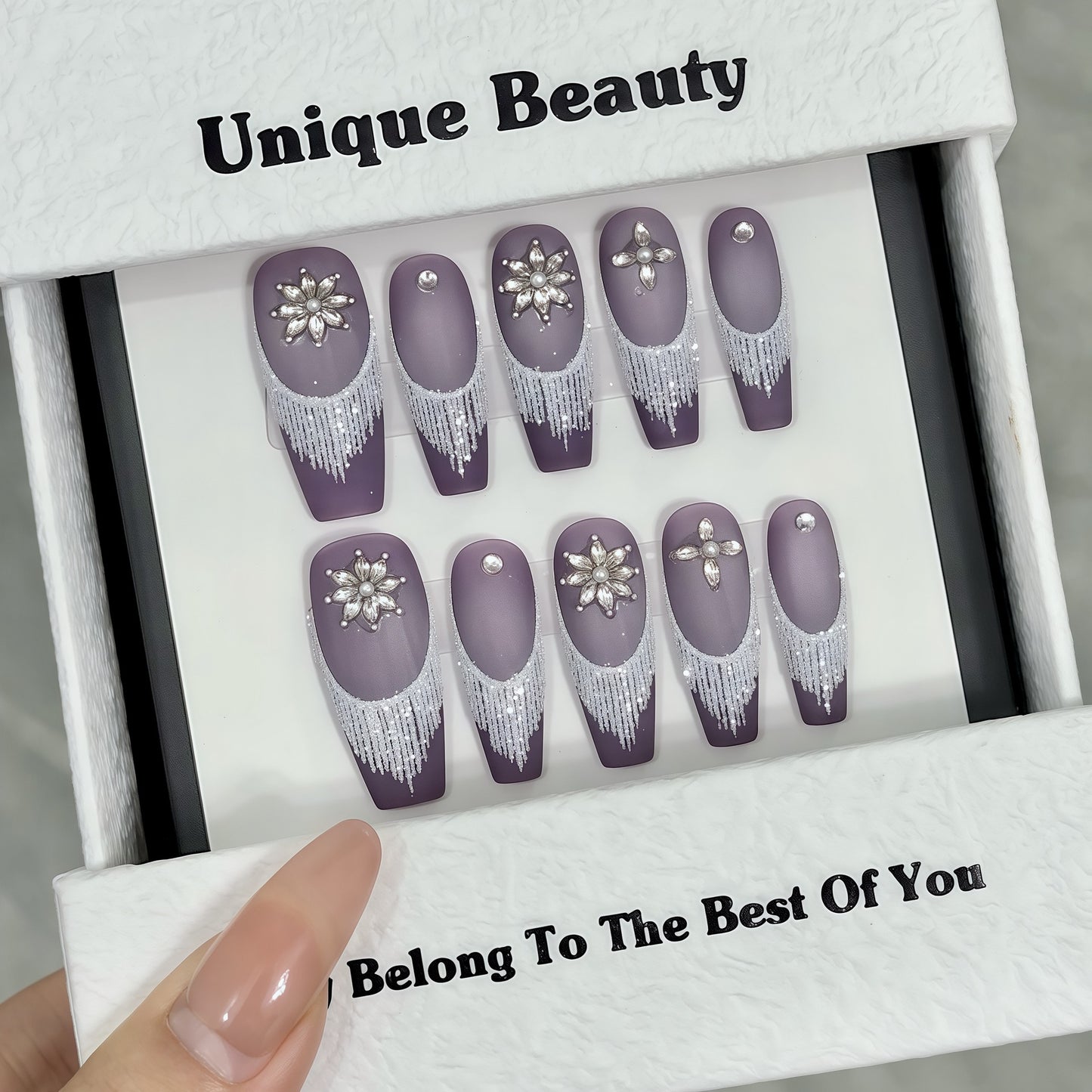 Matte Taro Purple Press-On Nails | French Handmade Long Coffin