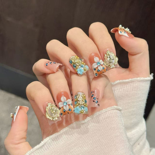 Peach Baroque Square Press-On Nails