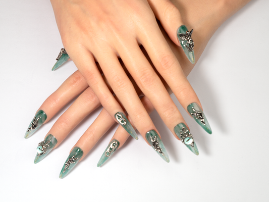Jade Marble Press-On Nails | Handmade Angel Charms Stiletto