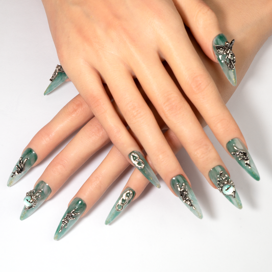 Jade Marble Angel Stiletto Press-On Nails