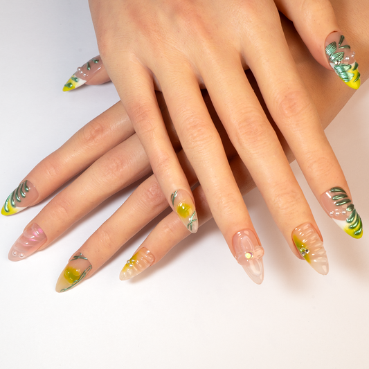 Green Pearl Sheer Almond Press-On Nails