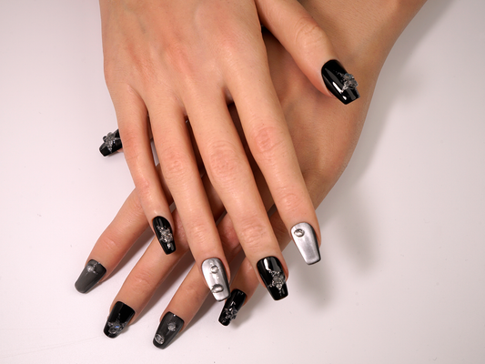 Stardust Meteor Press-On Nails | Handmade Cat Eye Starburst Coffin