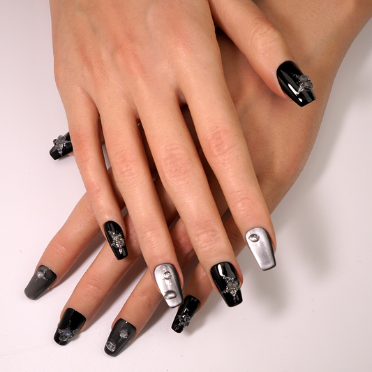 Starburst Cat Eye Coffin Press-On Nails