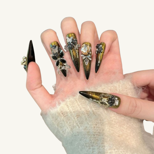 Gilded Butterfly Press-On Nails | Handmade Heavy Jewel Stiletto