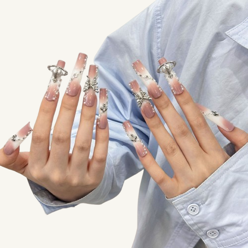 Planet Pearl Press On Nails | Pink Ombre Handmade Square