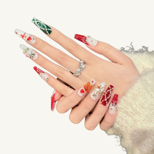 Winter's Tale Press-On Nails | Handmade Jeweled Snowman Coffin
