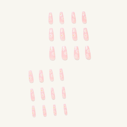 Fresh Daisy Press-On Nails | White Floral Pattern Coffin