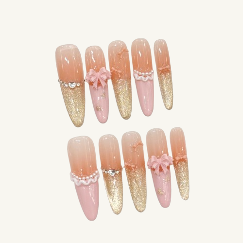 Princess Diaries Press-On Nails | Handmade Pink Gold Ombre Stiletto