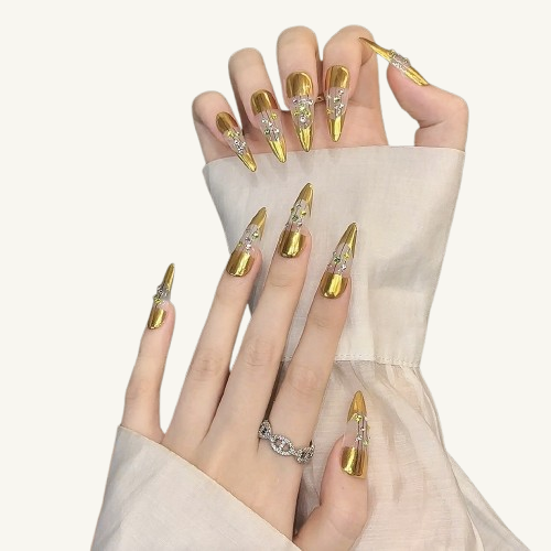 Mirror Gold Press-On Nails | Long Stiletto Handmade Fake Nails