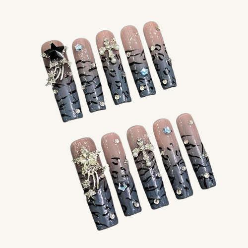 Ombre Tiger Print Press-On Nails | Long Square Handmade Fake Nails