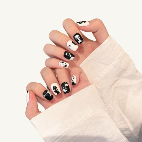 Playful Kitty Press-On Nails | Cute Hand-Painted Short Fake Nails