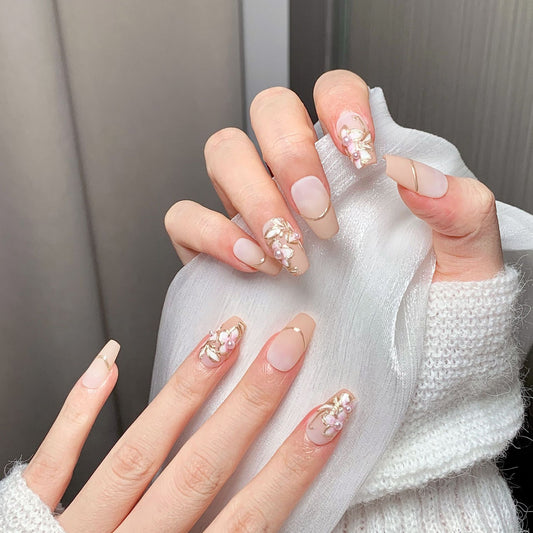 French Floral Pearl Press-On Nails
