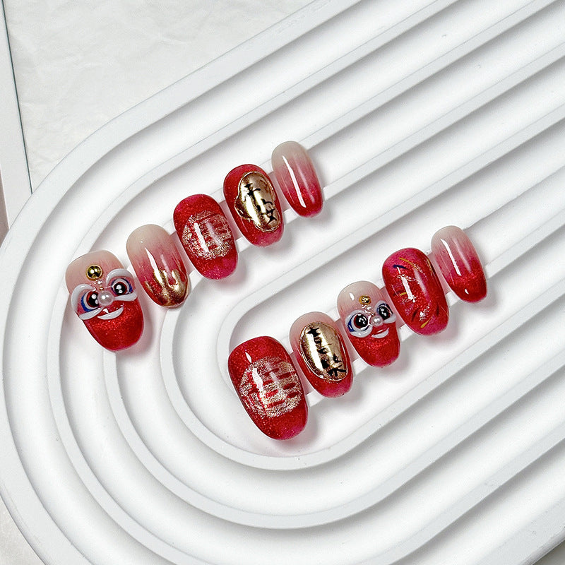 Red-Gold God of Wealth  Press-On Nails