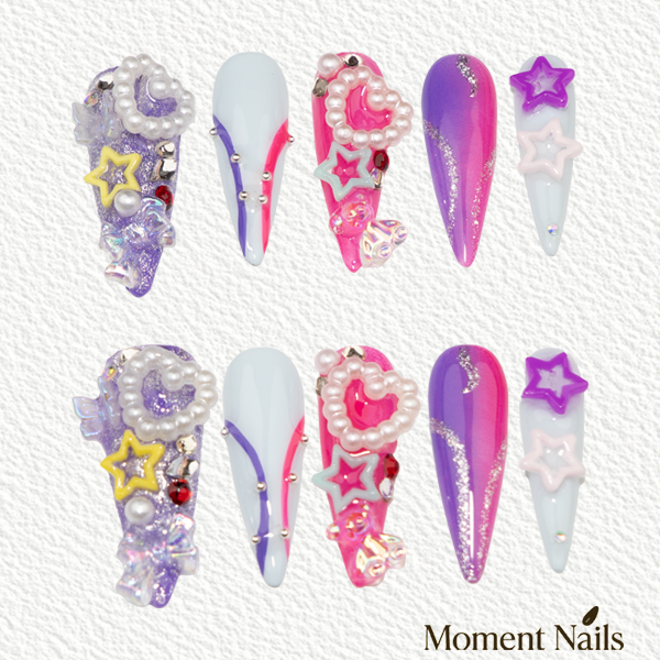 3D Star Heart Stiletto Press-On Nails