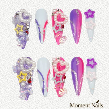 3D Star Heart Stiletto Press-On Nails