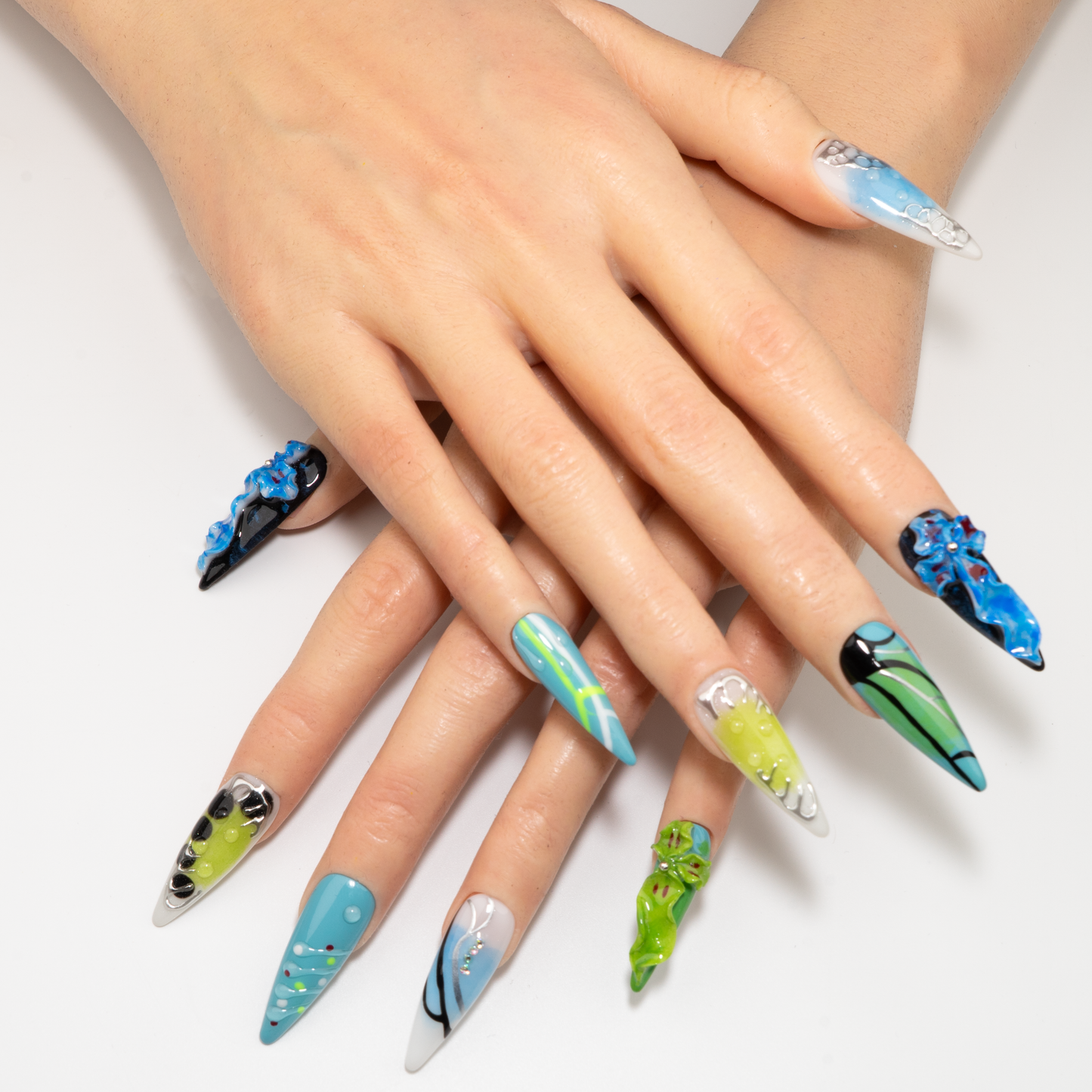 3D Flower Multi-Color Design Press-On Nails