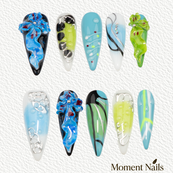 3D Flower Multi-Color Design Press-On Nails