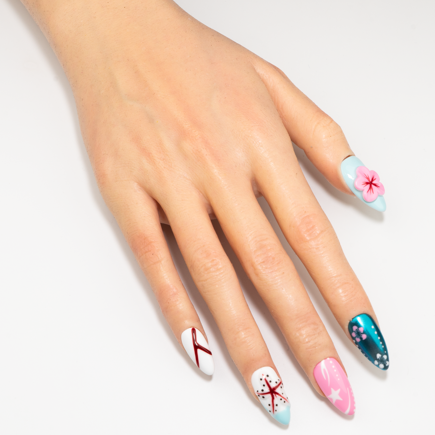 3D Flower Almond Press-On Nails