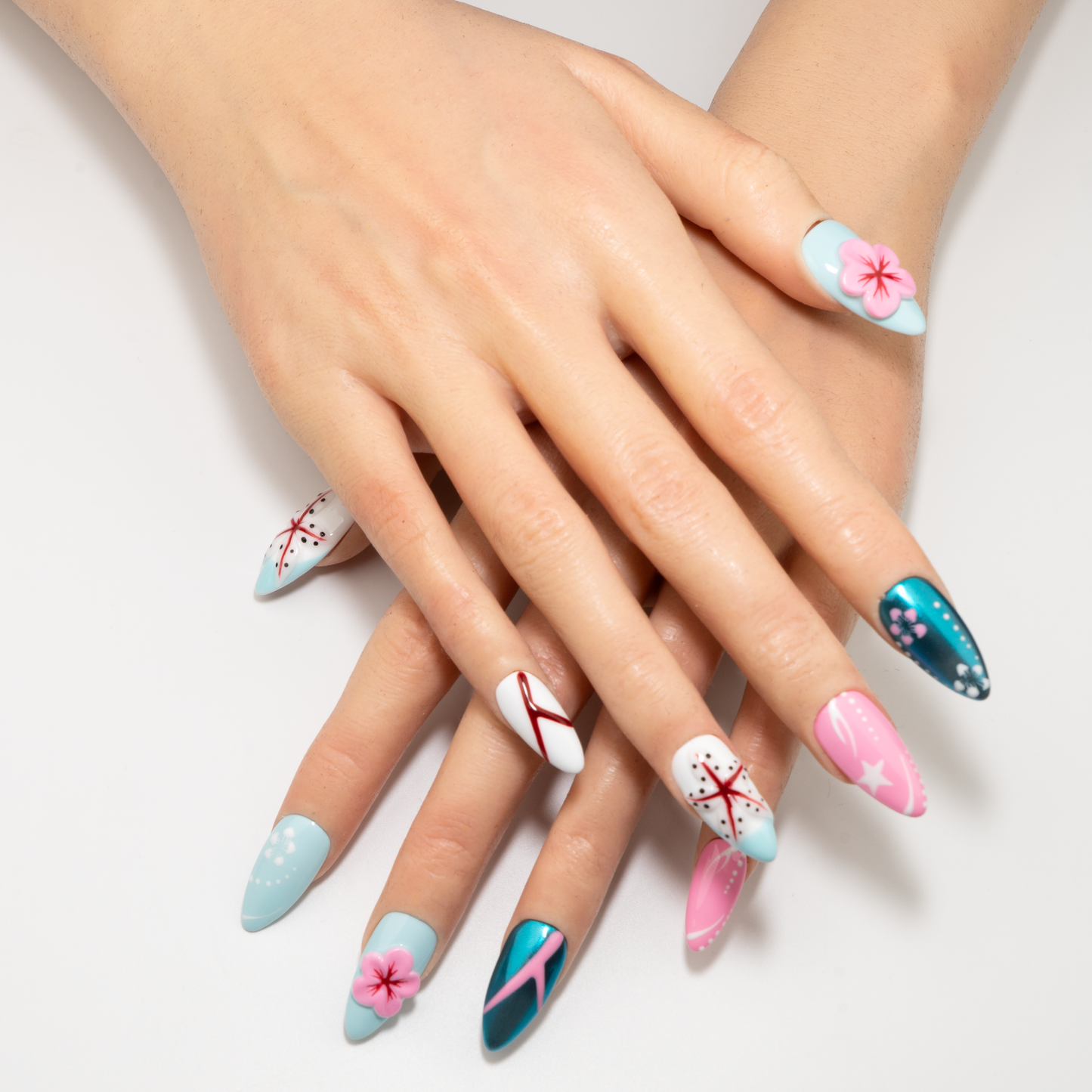 3D Flower Almond Press-On Nails