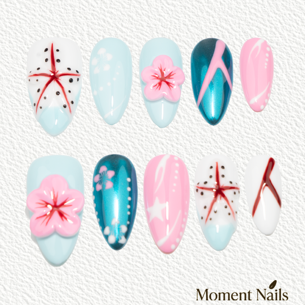 3D Flower Almond Press-On Nails
