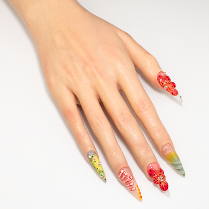 3D Flower Butterfly Multi-Color Design Press-On Nails
