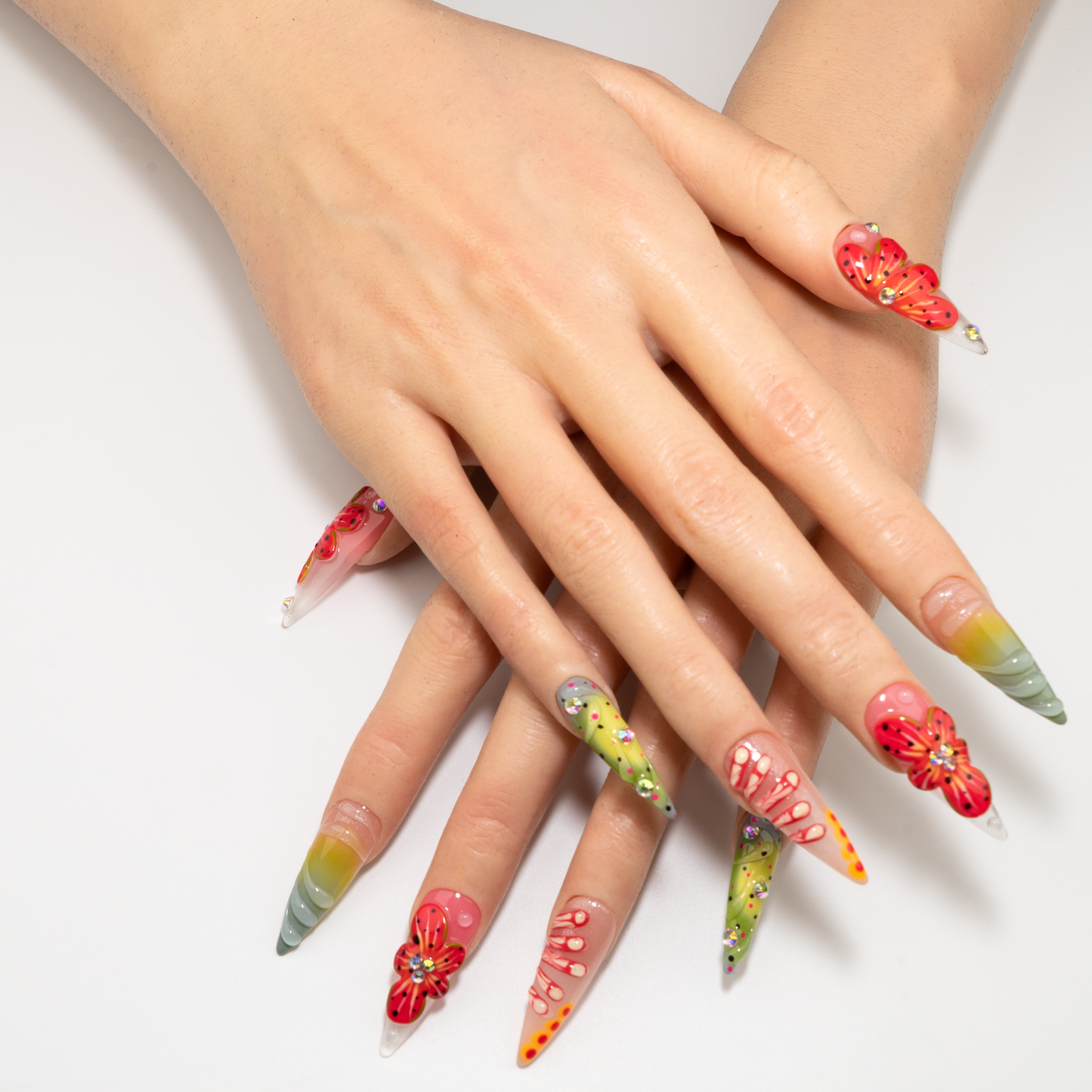 3D Flower Butterfly Multi-Color Design Press-On Nails