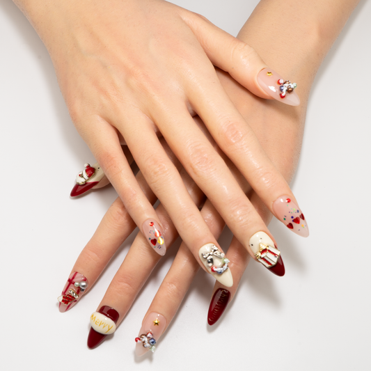 Christmas Red & White Snowman Snowflake Press-On Nails