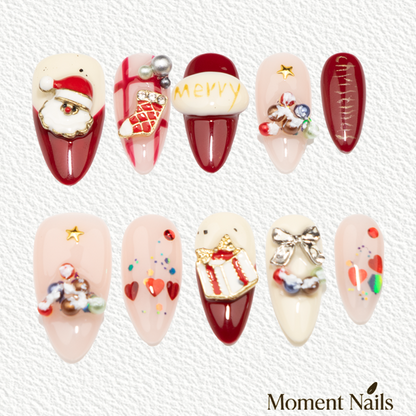 Christmas Red & White Snowman Snowflake Press-On Nails