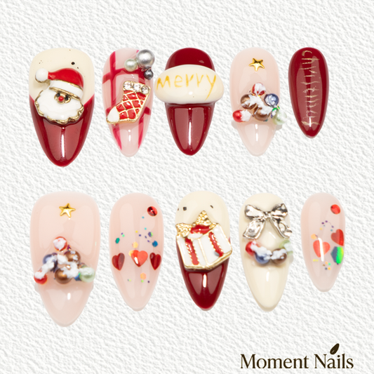 Christmas Red & White Snowman Snowflake Press-On Nails