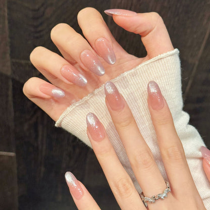 Pink-White Shimmer Short Oval Press-On Nails