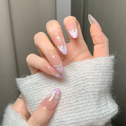 Nude Pink Light Purple Press-On Nails