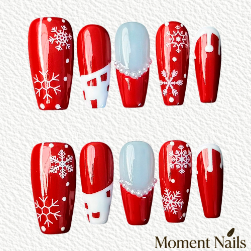 Snowflake Red White Art Press-On Nails