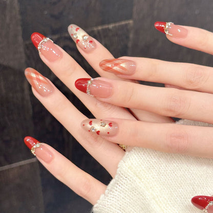 Red Nude Heart Medium Oval Press-On Nails