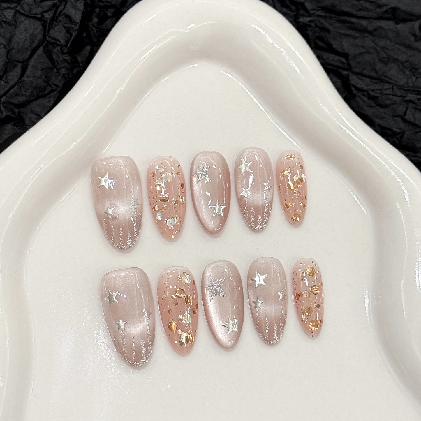 Soft Shimmer Glitter Press-On Nails | Handmade Oval Fake Nails