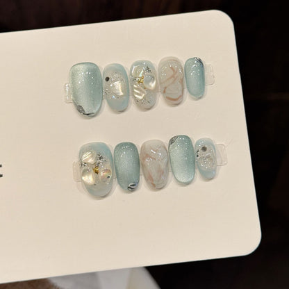 Mint Shell Squoval Press-On Nails