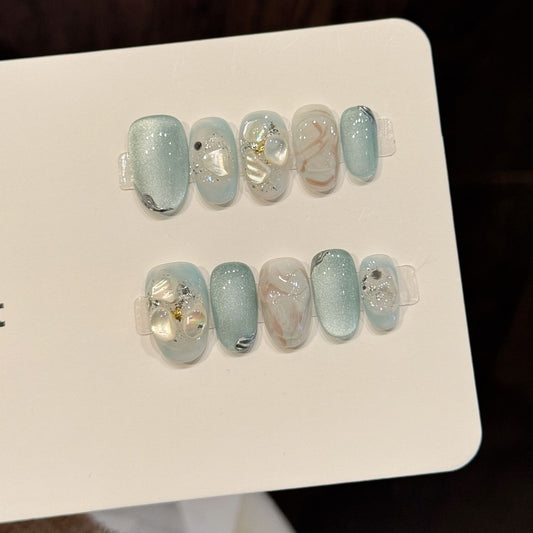 Mint Shell Squoval Press-On Nails