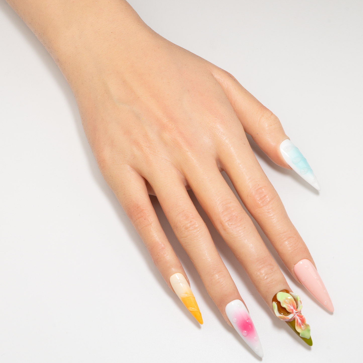 3D Flower Gradient Design Press-On Nails
