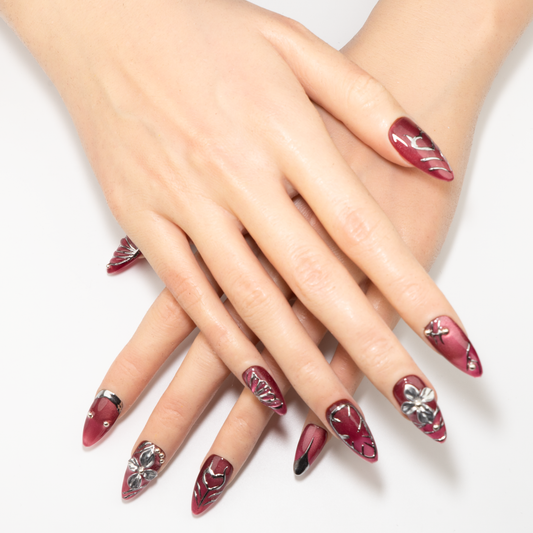 Pink Cat Eye & Silver  Press-On Nails