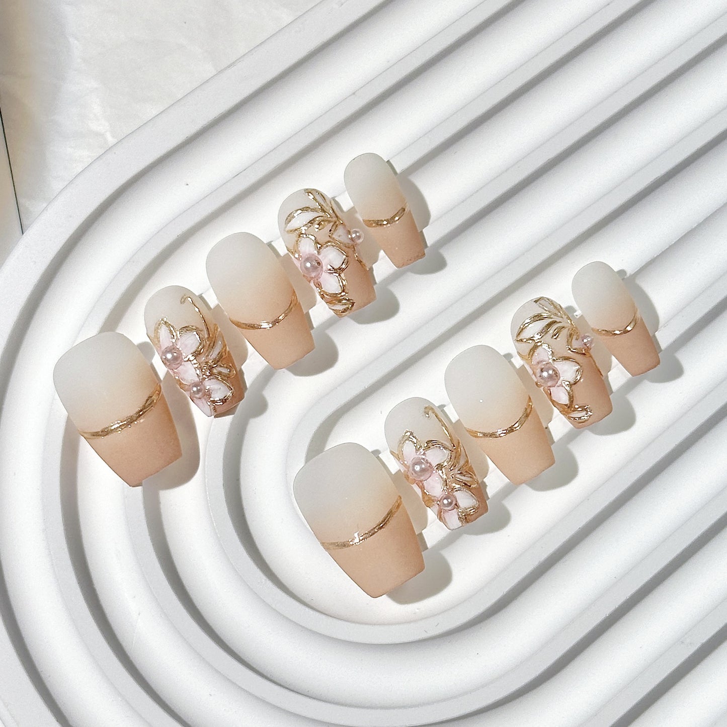 French Floral Pearl Press-On Nails