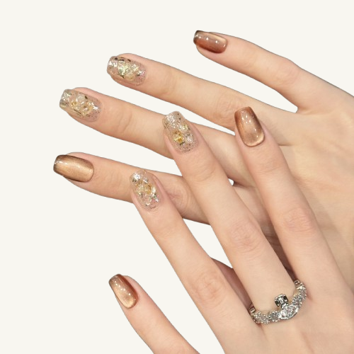 Bronze Cat Eye Press-On Nails | Short Coffin Handmade Fake Nails