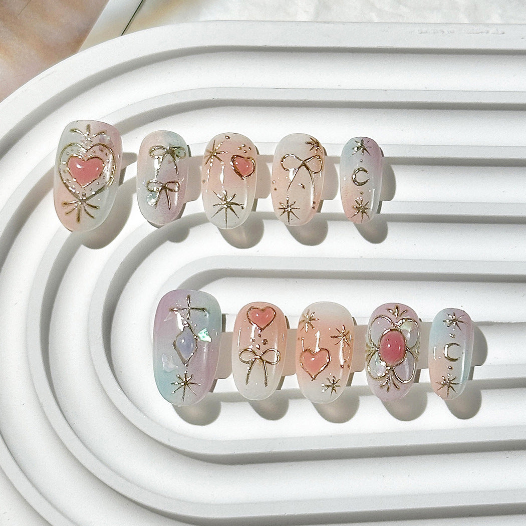 Translucent Pink Dreamy Heart Press-On Nails