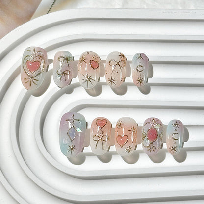 Translucent Pink Dreamy Heart Press-On Nails