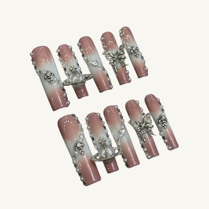 Planet Pearl Press On Nails | Pink Ombre Handmade Square