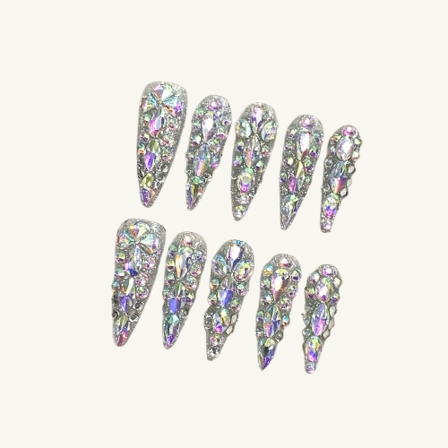Ice Crystal Press On Nails | Handmade Luxury Diamond Stiletto