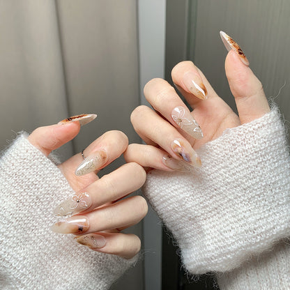 Light Apricot Ink Wash Oval   Press-On Nails