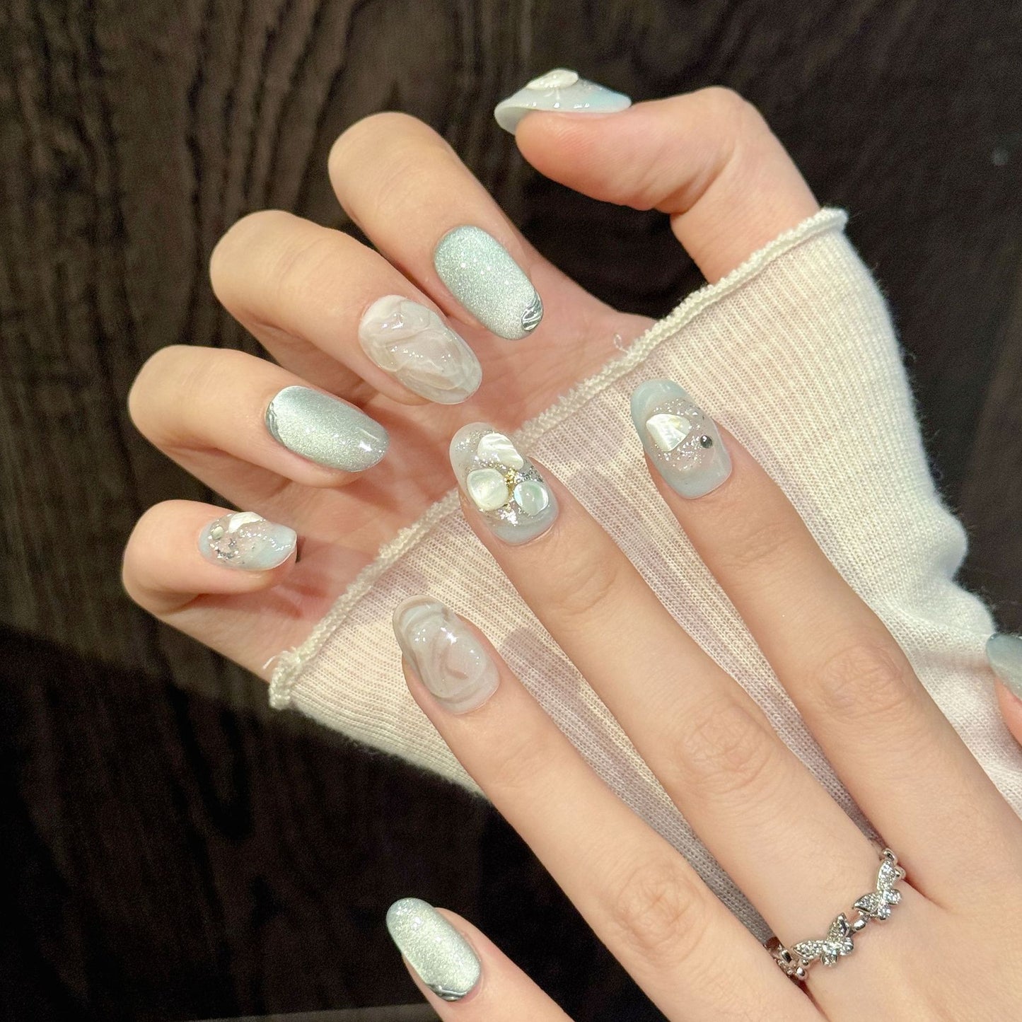 Mint Shell Squoval Press-On Nails