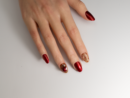 Christmas Apple Press-On Nails | Handmade 3D Apple Bow Short Oval