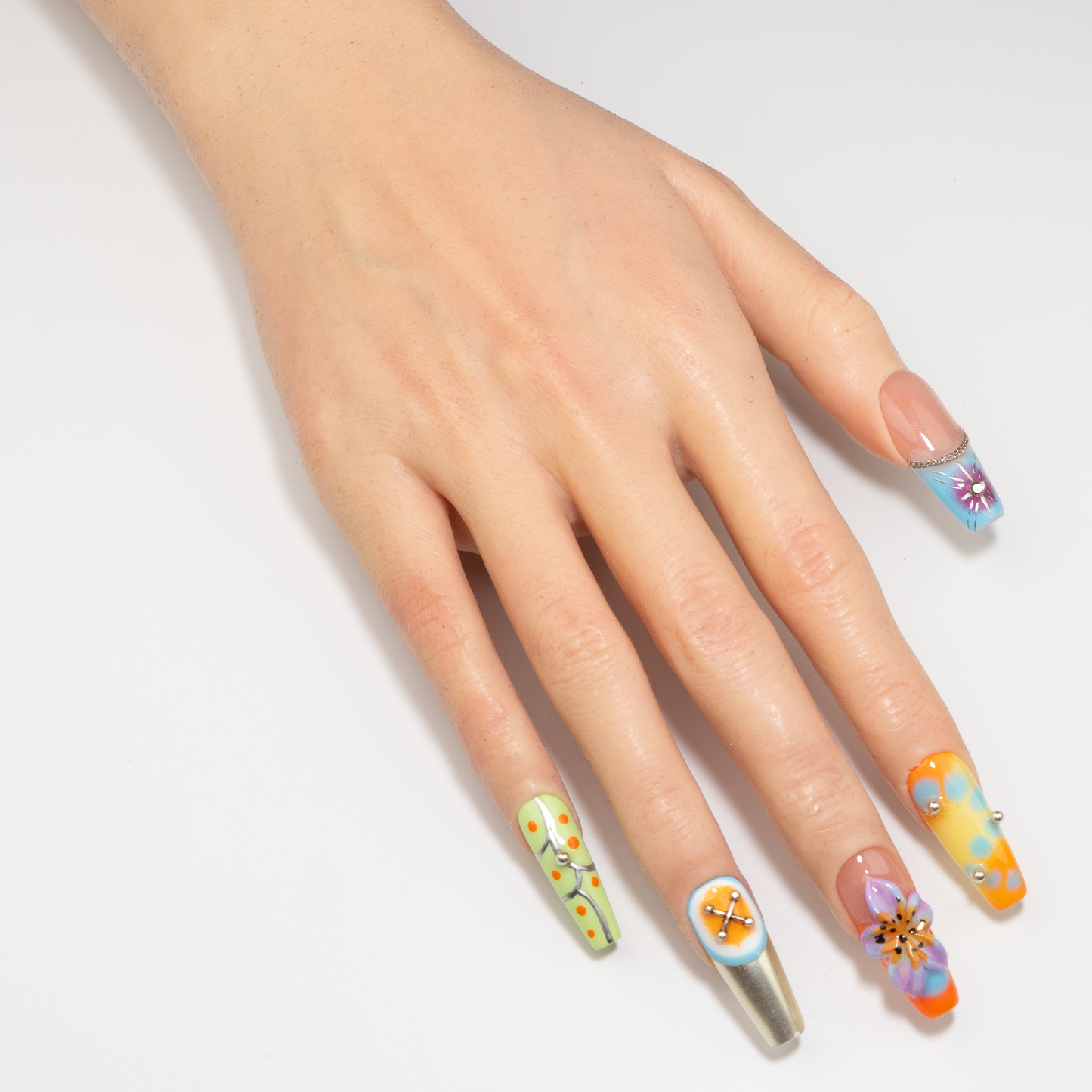 3D Flower Pearl Blue Press-On Nails